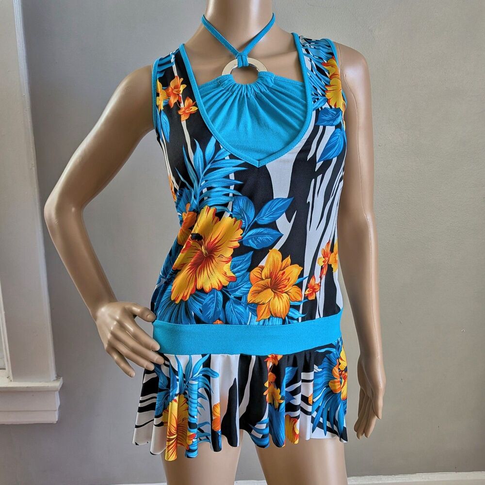 Vintage Y2K Micro Mini Dress Floral Halter Drop Waist Trashy Ruffle Top Small